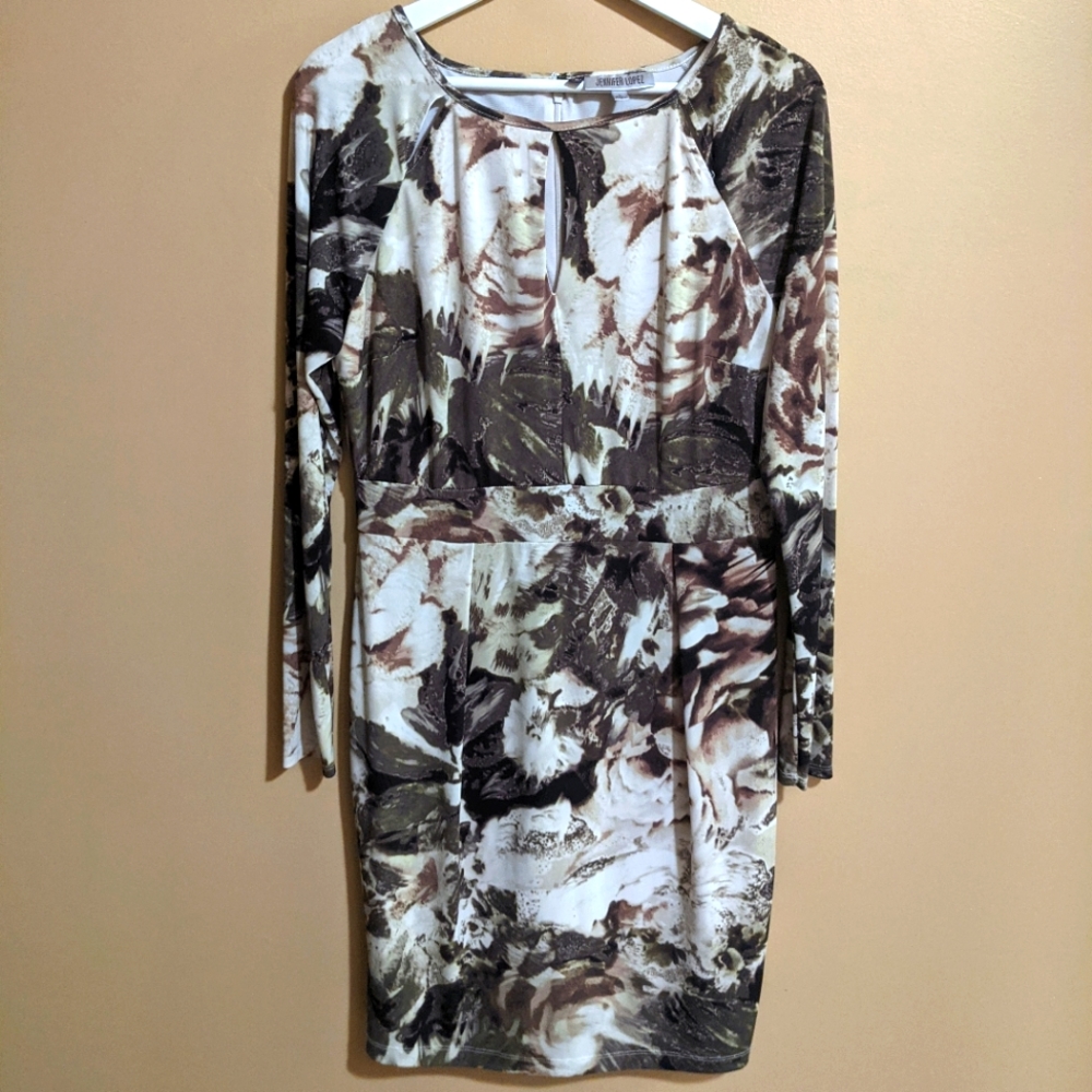 Green floral dress with cutout neck detail